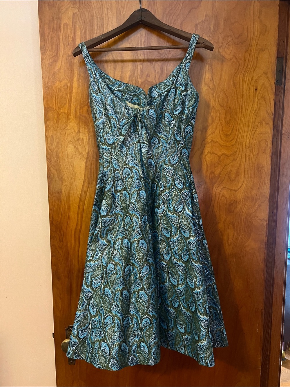 Vintage Mam’selle Teal and Green brocade with gold metallic midi dress - Picture 4 of 7